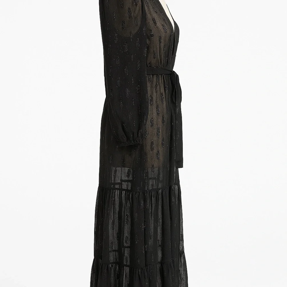 Express Sheer Glitter Duster Robe Black S/M Long Sleeve Tie Waist - Picture 4 of 7